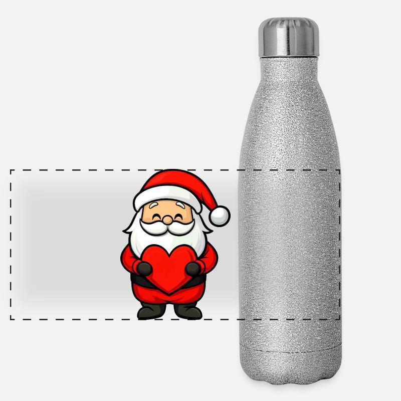 Weihnachtsmann mit Herz Panorama Glitzer Isolierflasche 500 ml