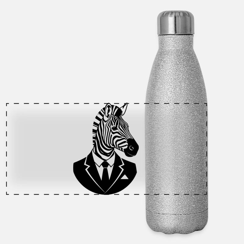 Zebra in a Suit – Elegant Animal Business Design Panoramic Glitter Thermal Bottle 500 ml