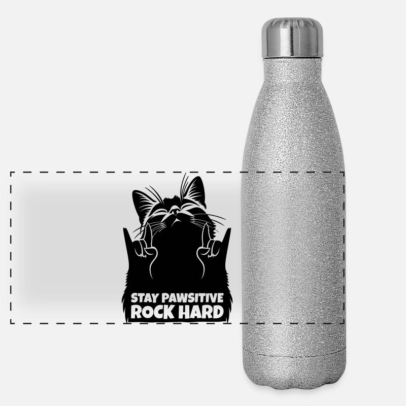 Stay Pawsitive Rock Hard – Metal Cat Panoramic Glitter Thermal Bottle 500 ml