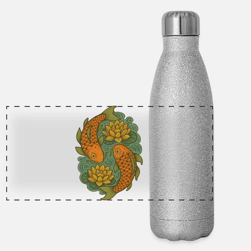 Art du cercle de carpes koï et de lotus Gourde isotherme panoramique pailletée 500 ml