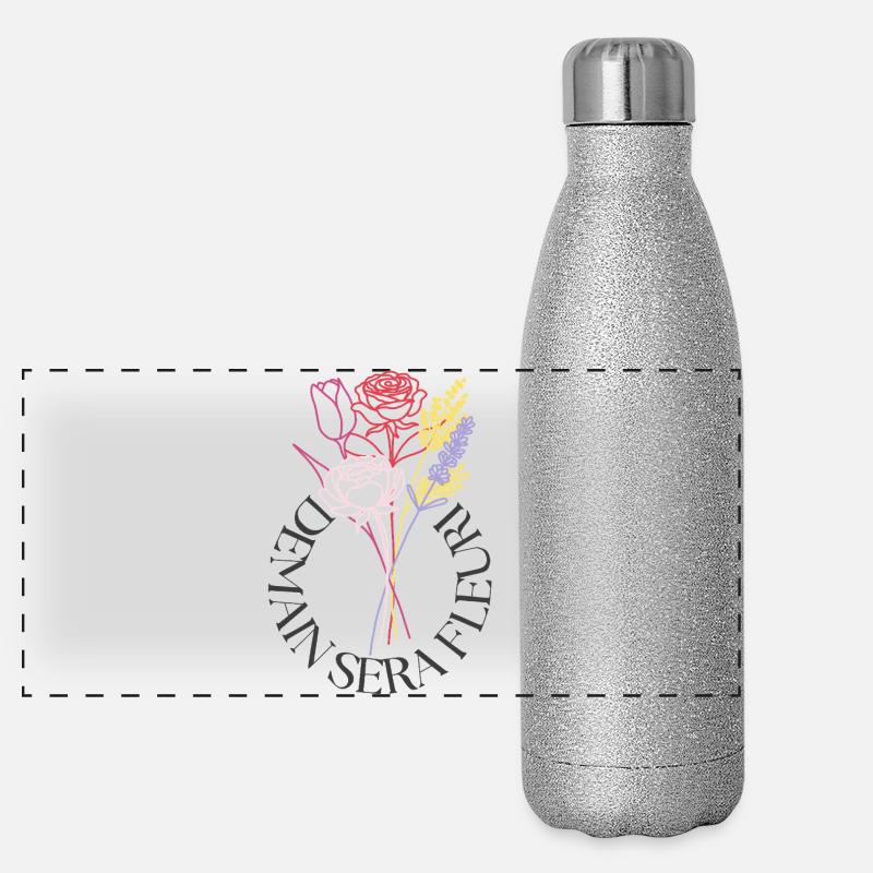 Hope Bouquet LineArt Tomorrow Will Be Flowery Panoramic Glitter Thermal Bottle 500 ml