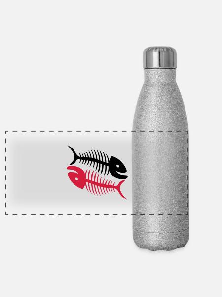 Smiling Fishbones - Panorama Glitzer Isolierflasche 500 ml - Silber Glitzer - Vorne