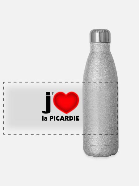 Ich liebe Picardie - Panorama Glitzer Isolierflasche 500 ml - Silber Glitzer - Vorne