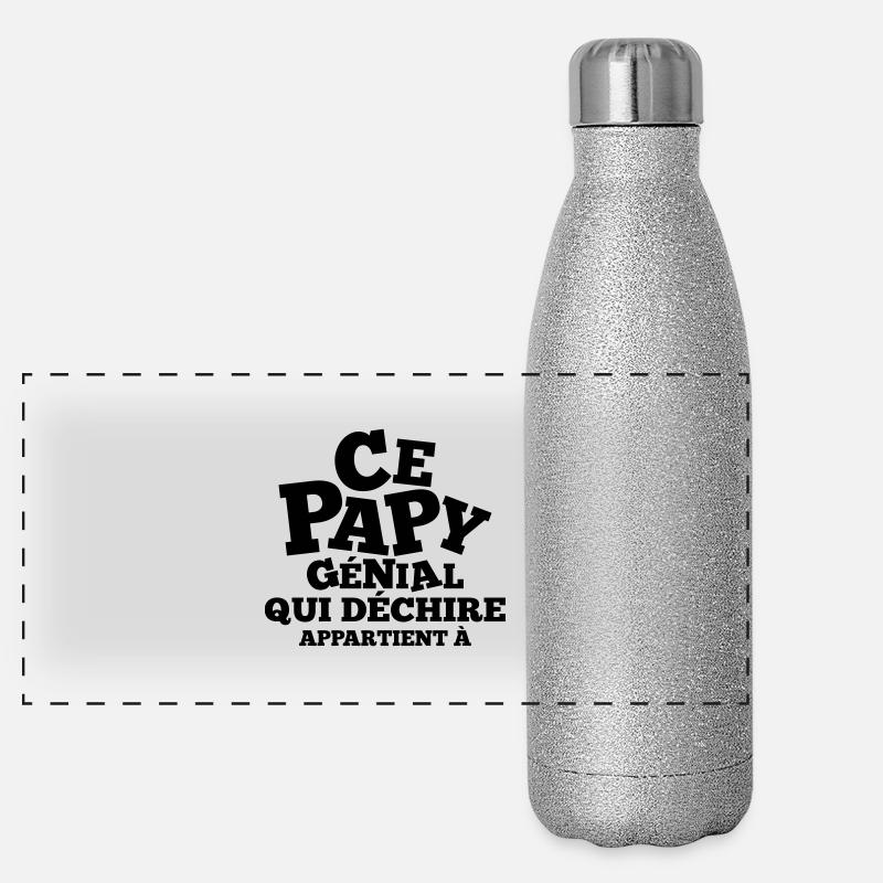 ce papy génial qui déchire appartient à (prénom) - Gourde isotherme panoramique pailletée 500 ml - paillettes argentées