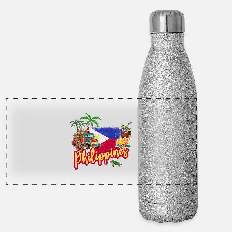 Philippinen Vintage Koboldmaki mit Fahne Palmen Panorama Glitzer Isolierflasche 500 ml