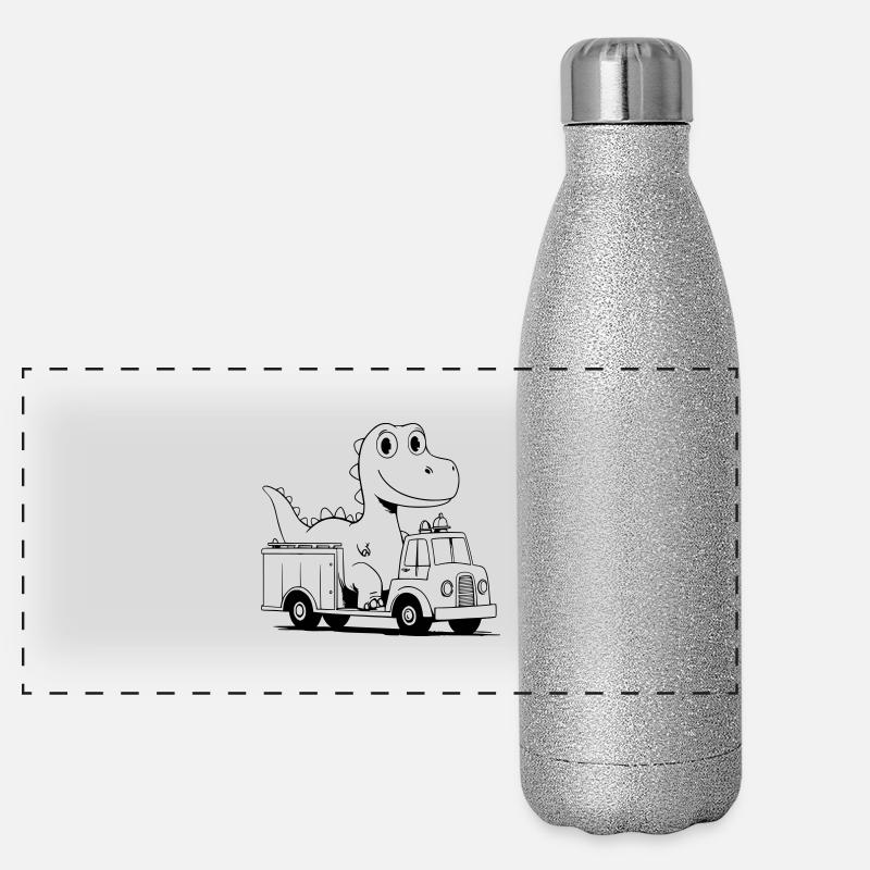 Dino de pompiers comme illustration vectorielle Gourde isotherme panoramique pailletée 500 ml