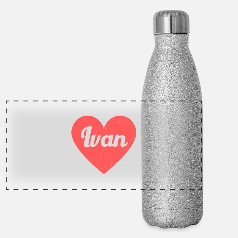 Ivan Nom Coeur Rouge Amour Fan Rétro Gourde isotherme panoramique pailletée 500 ml