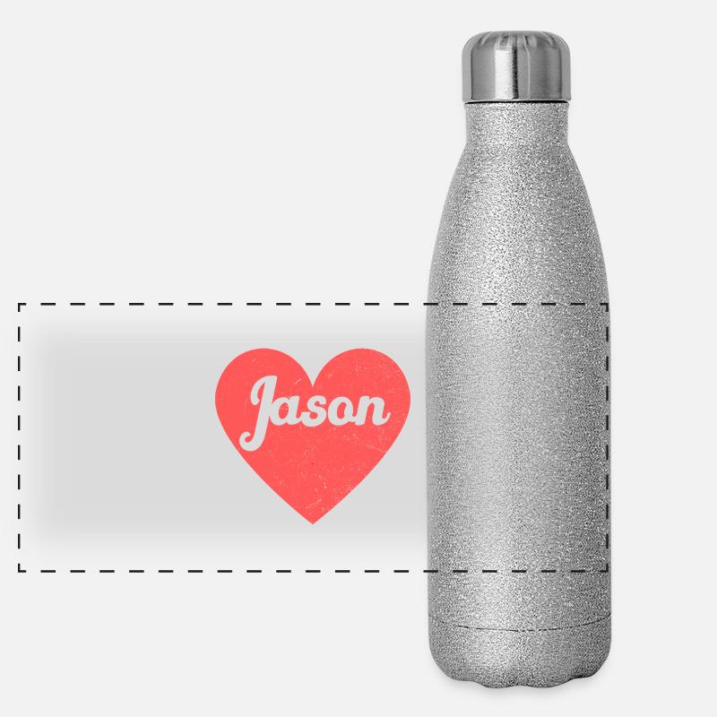 Jason Name Rotes Herz Liebe Fan Retro Panorama Glitzer Isolierflasche 500 ml