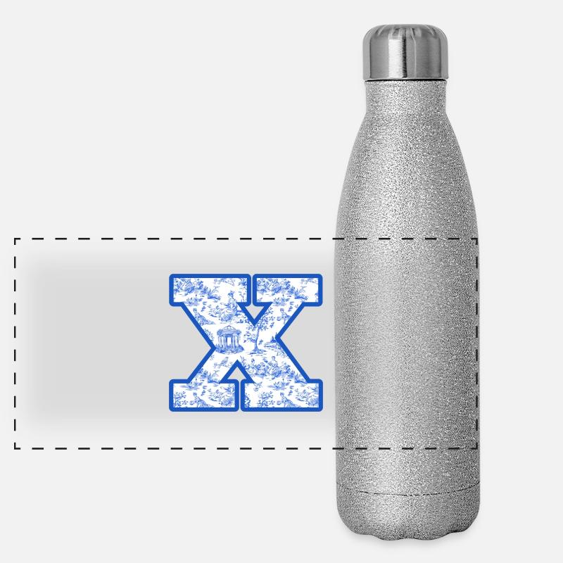 Buchstabe x blaue Chinoiserie Panorama Glitzer Isolierflasche 500 ml