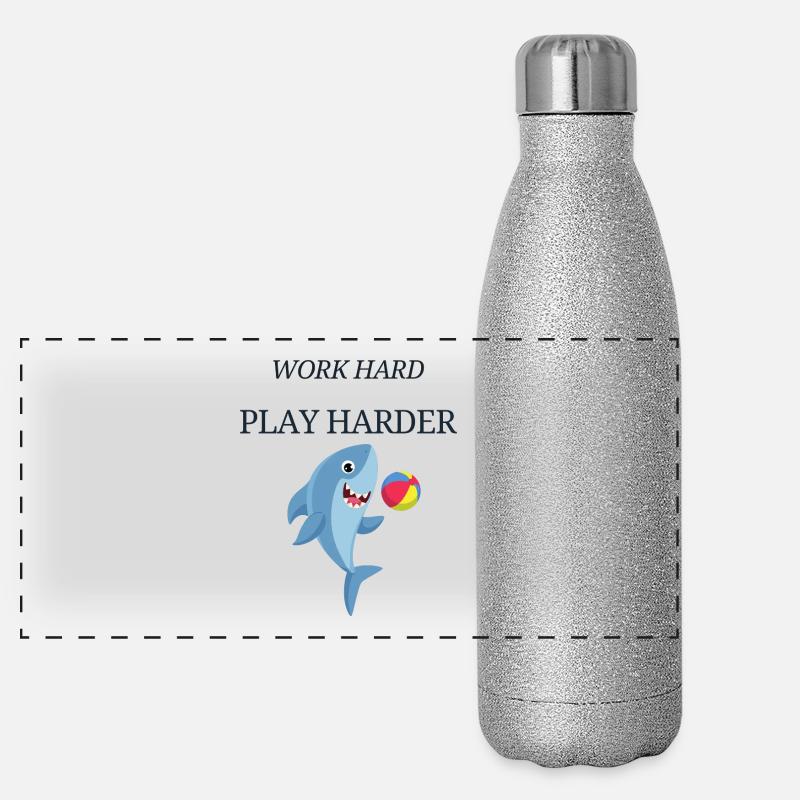 Travailler dur, jouer, plus dur, Shark Gourde isotherme panoramique pailletée 500 ml