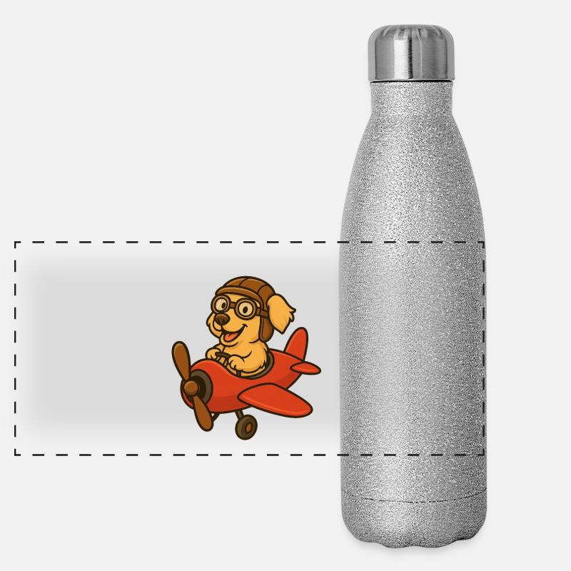 Chien aventureux dans l’avion Gourde isotherme panoramique pailletée 500 ml