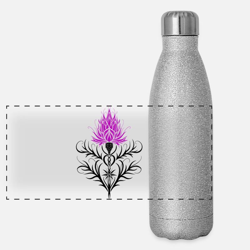 Distel Tattoo Chardon Ecossais Art Botanique Gourde isotherme panoramique pailletée 500 ml