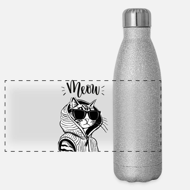 Meow Katze Hoodie mit Sonnenbrille Panorama Glitzer Isolierflasche 500 ml