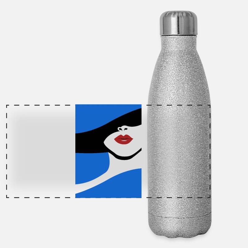 Minimalist lip art in blue Panoramic Glitter Thermal Bottle 500 ml