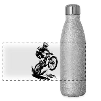 Energetisches Mountainbiken - Panorama Glitzer Isolierflasche 500 ml - Silber Glitzer - Vorne