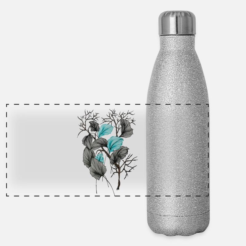 Leaf Poetry Blue-Green Branches Panoramic Glitter Thermal Bottle 500 ml
