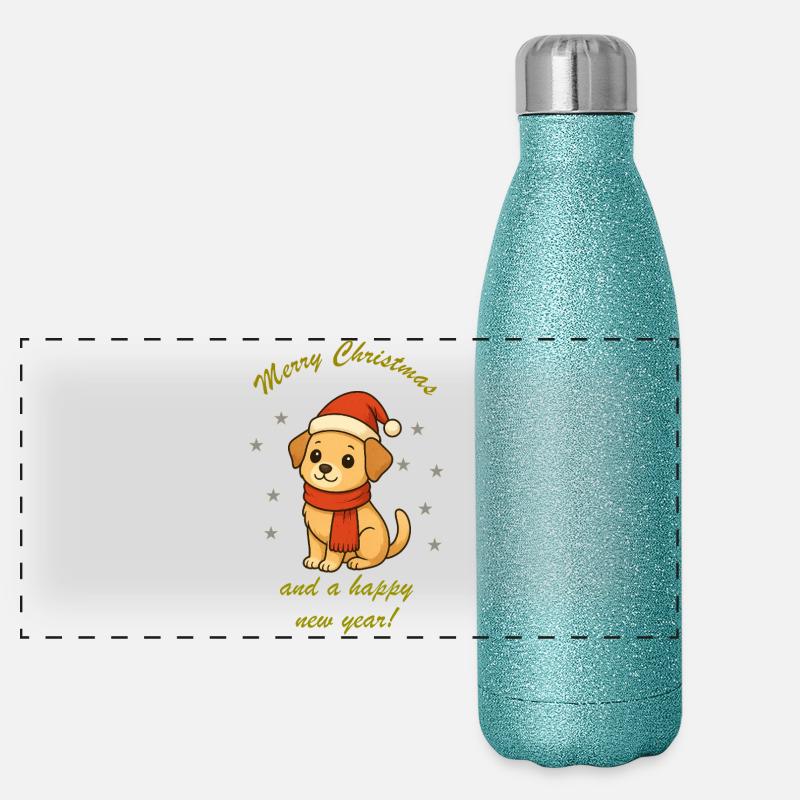Chien de Noël avec écharpe Gourde isotherme panoramique pailletée 500 ml
