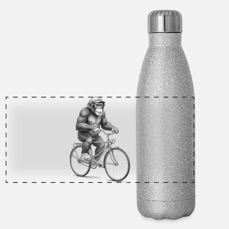 Monochrome Monkey Cyclist Panoramic Glitter Thermal Bottle 500 ml