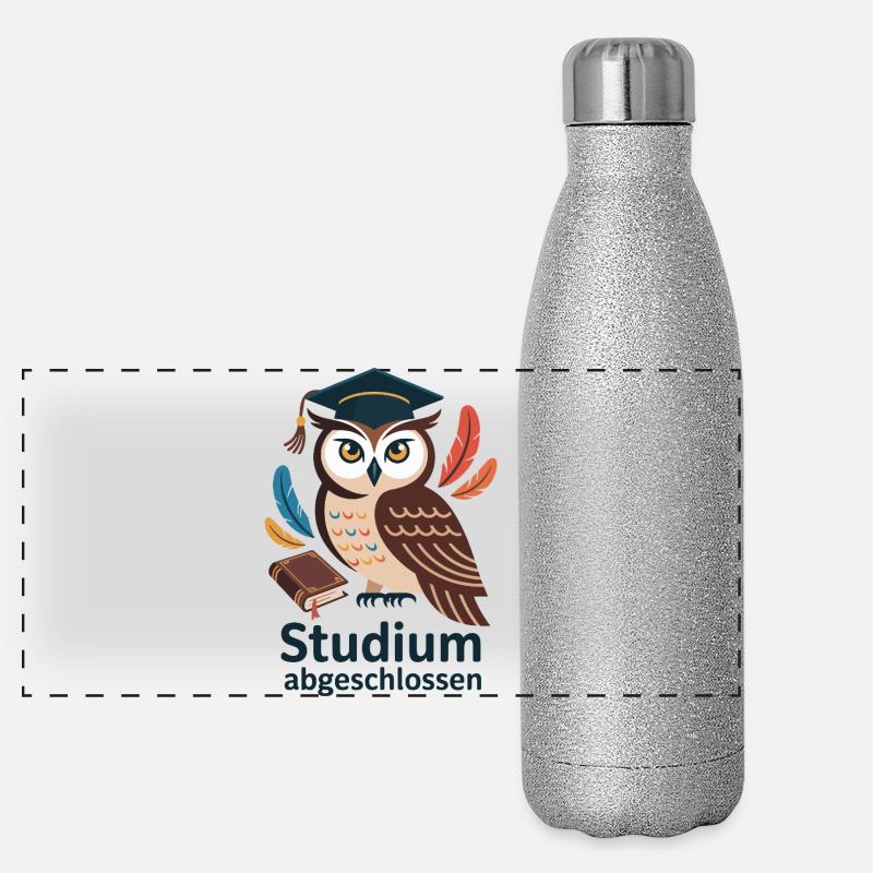 Owl Graduation with Colorful Feathers Panoramic Glitter Thermal Bottle 500 ml