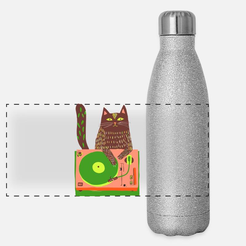 Cat DJ sur une platine néon Gourde isotherme panoramique pailletée 500 ml