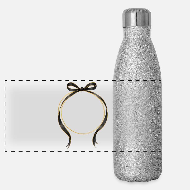 Circle Bow Black Gold Personalizable Panoramic Glitter Thermal Bottle 500 ml