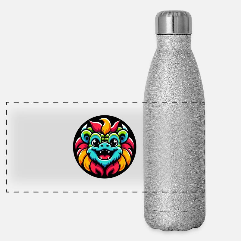 Drache bunt Comic Panorama Glitzer Isolierflasche 500 ml