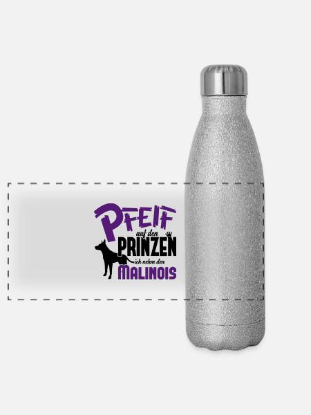 Hundeshirt: Ich nehm den Malinois - Panorama Glitzer Isolierflasche 500 ml - Silber Glitzer - Vorne