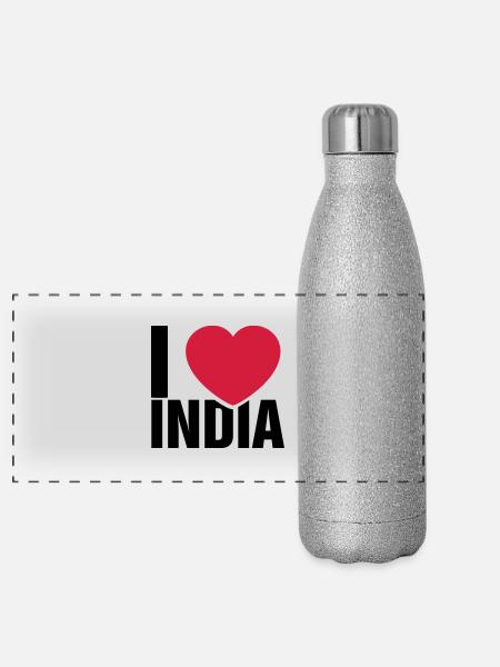 I love India - Panorama Glitzer Isolierflasche 500 ml - Silber Glitzer - Vorne