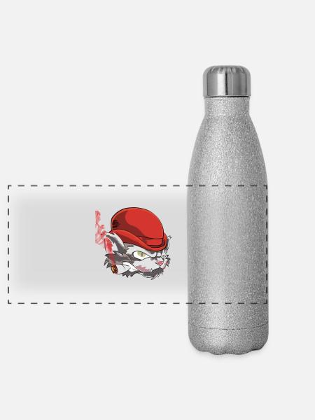 mafia cat shirt by CustomStyle - Panoramic Glitter Thermal Bottle 500 ml - silver glitter - Front