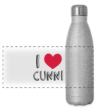 I love Cunni - Gourde isotherme panoramique pailletée 500 ml - paillettes argentées - Devant