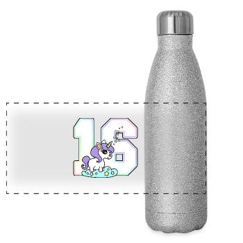 16 number unicorn pastel - Panoramic Glitter Thermal Bottle 500 ml - silver glitter - Front