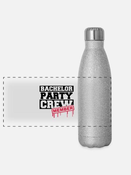 Bachelor Party Crew Member - Panorama Glitzer Isolierflasche 500 ml - Silber Glitzer - Vorne
