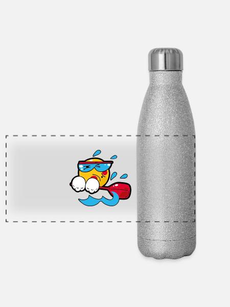 Smiley Rowing - Panorama Glitzer Isolierflasche 500 ml - Silber Glitzer - Vorne