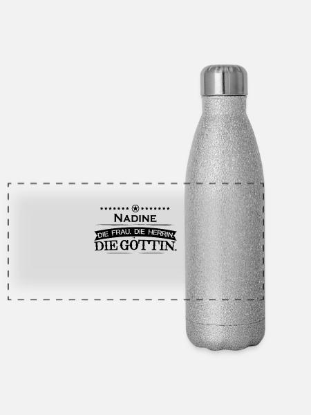 geburtstag legende göttin Nadine - Panorama Glitzer Isolierflasche 500 ml - Silber Glitzer - Vorne