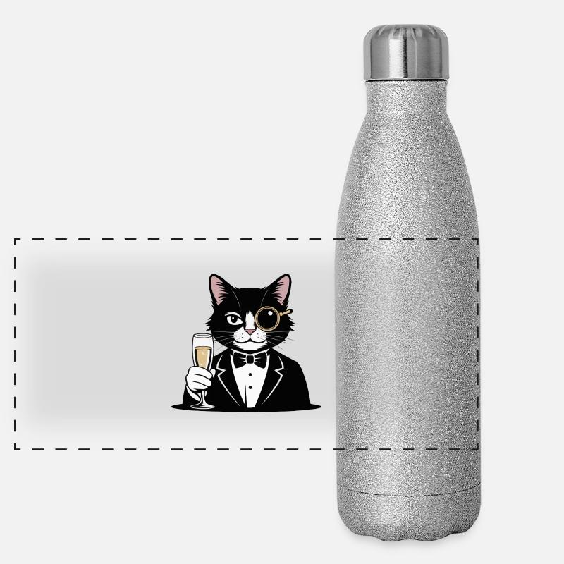 Un gentleman matou avec un verre et un monocle. Gourde isotherme panoramique pailletée 500 ml