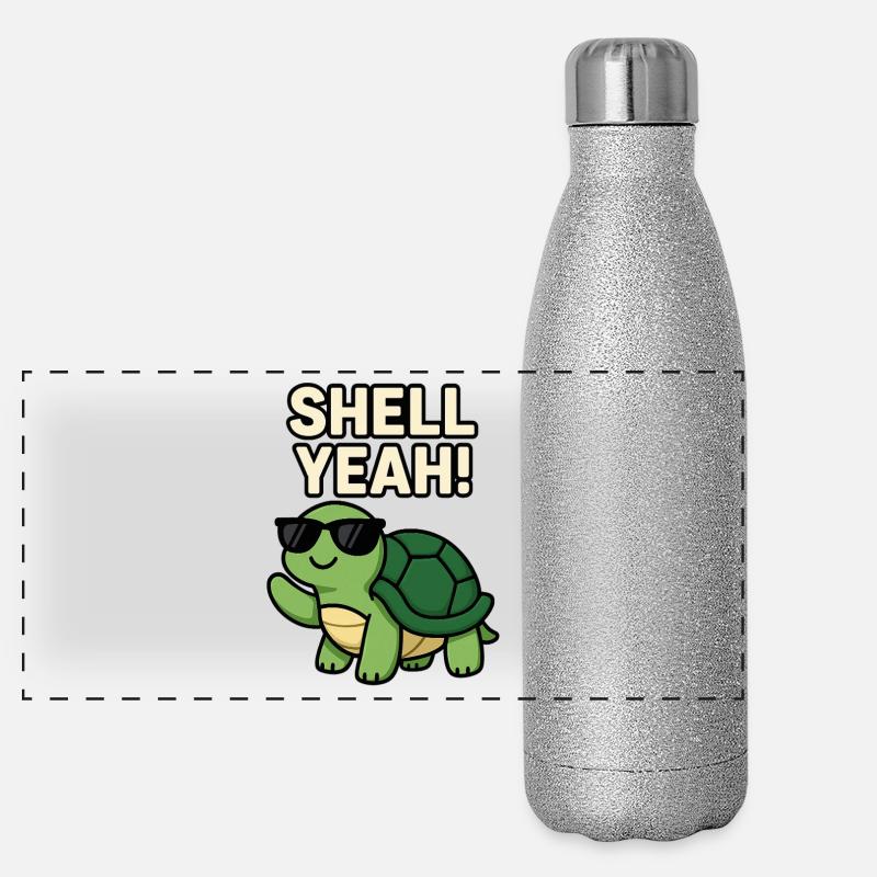 Cool Turtle with Sunglasses and Bold Text Panoramic Glitter Thermal Bottle 500 ml