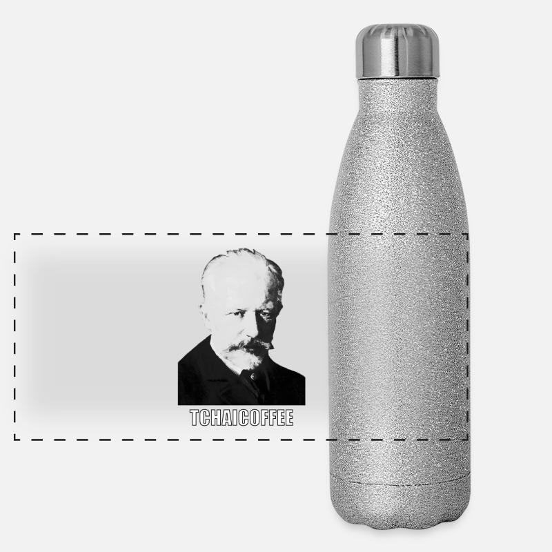 Classical Music Meme Mug "Tchaicoffee" - Panoramic Glitter Thermal Bottle 500 ml - silver glitter