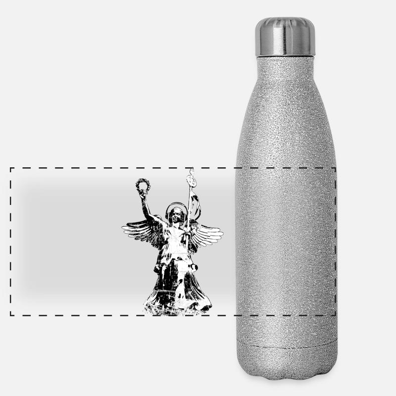 Goldelse mit Kopfhörer (Vintage Schwarz/Weiß) Panorama Glitzer Isolierflasche 500 ml