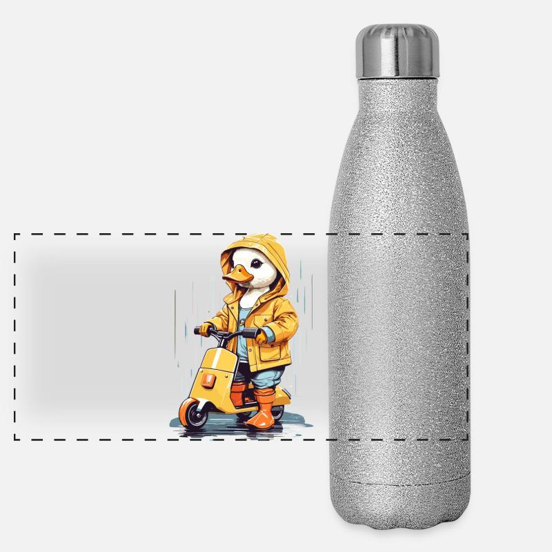 Süße Ente mit Roller Panorama Glitzer Isolierflasche 500 ml