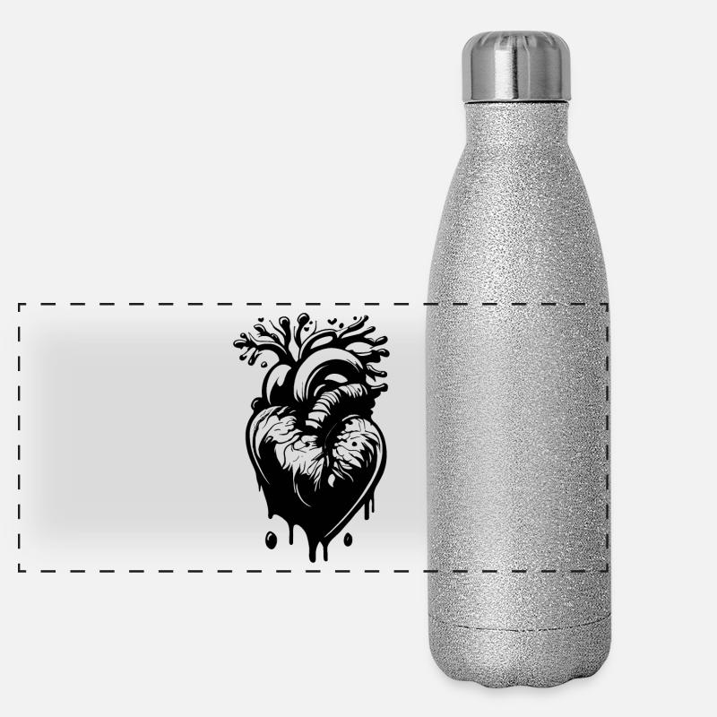Herz mit Tropfen und Adern Panorama Glitzer Isolierflasche 500 ml