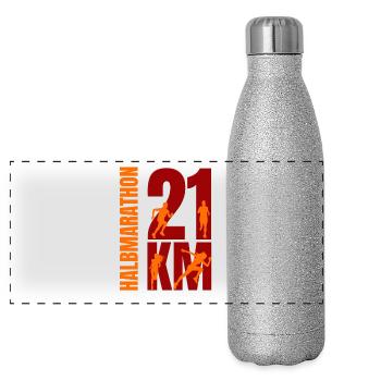 21 KM - Halbmarathon - Panorama Glitzer Isolierflasche 500 ml - Silber Glitzer - Vorne