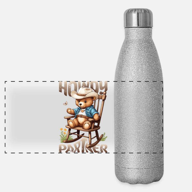 Cute bear with cowboy hat Panoramic Glitter Thermal Bottle 500 ml
