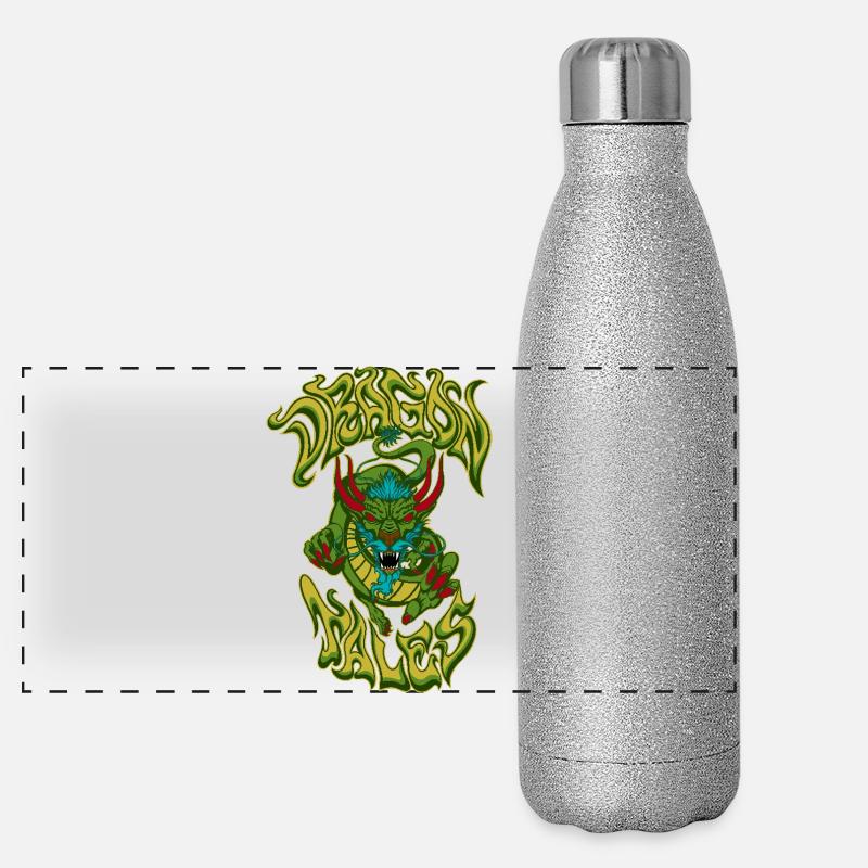 Dragon Tales – Mythical Eastern Dragon Artwork - Panoramic Glitter Thermal Bottle 500 ml - silver glitter