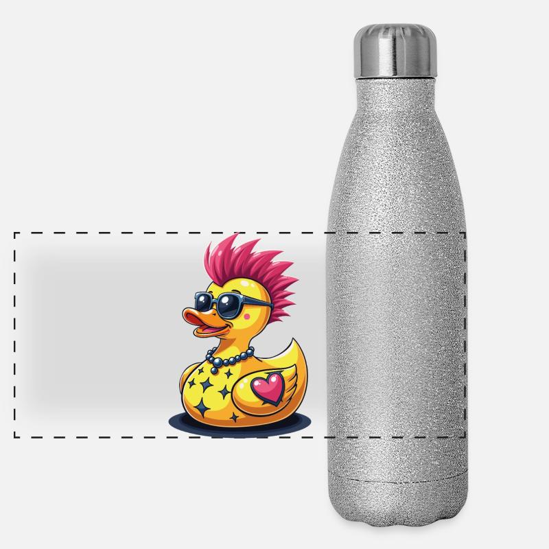 Canard punk cool avec cœur Gourde isotherme panoramique pailletée 500 ml
