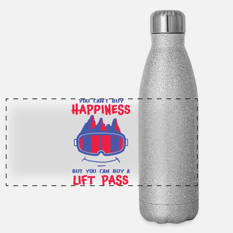 Happiness Ski Snowboard Berge Piste Panorama Glitzer Isolierflasche 500 ml