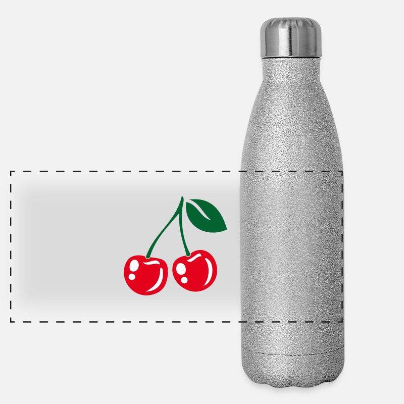 Cherries - Panoramic Glitter Thermal Bottle 500 ml - silver glitter
