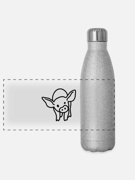 Piglets - line - Panoramic Glitter Thermal Bottle 500 ml - silver glitter - Front