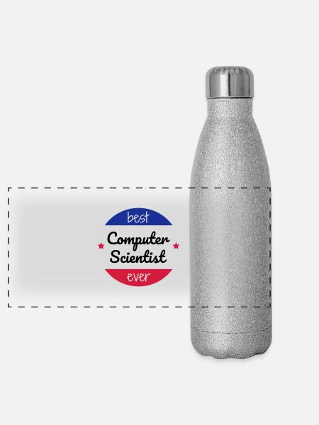 Computer / Informatiker / Aussenseiter / Ingenieur - Panorama Glitzer Isolierflasche 500 ml - Silber Glitzer - Vorne