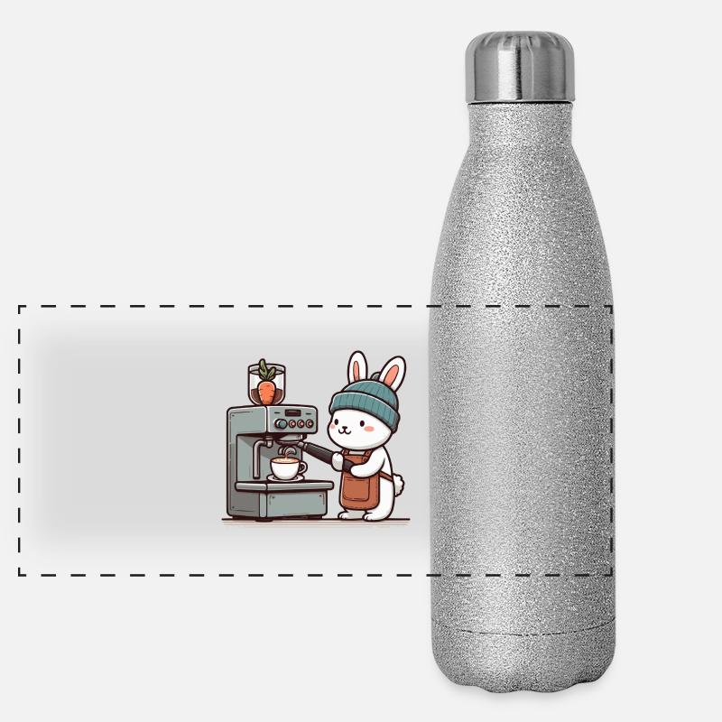 Cute barista hare preparing coffee. Panoramic Glitter Thermal Bottle 500 ml