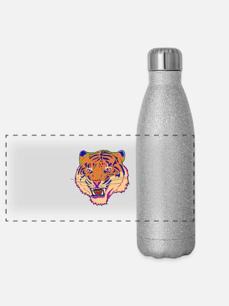 Conception du tigre - Gourde isotherme panoramique pailletée 500 ml - paillettes argentées - Devant